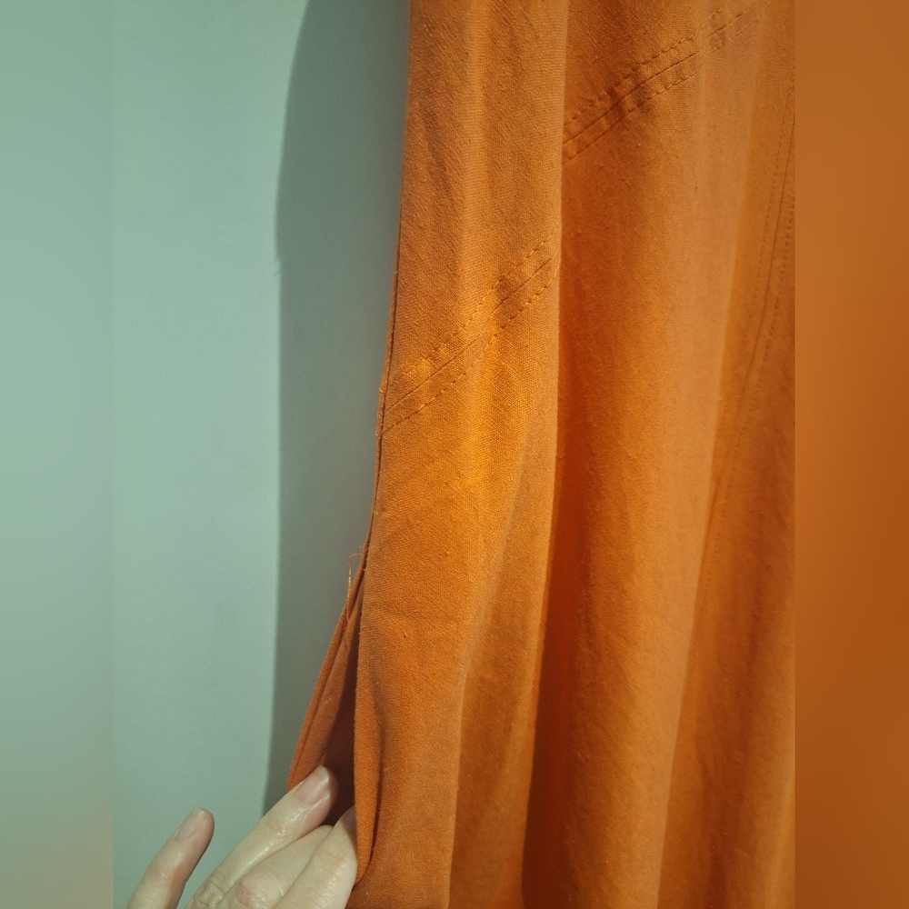 Zara Orange Midi Dress Linen Blend Size M - Picture 4 of 7